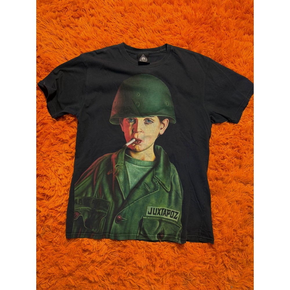 Juxtapoz Magazine Graphic T-Shirt Mens Black Military Boy Art Tee Skull Logo